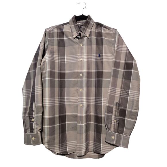 Polo Ralph Lauren Plaid Classic Fit Performance Button Down Mens SM Gray Pony - Picture 1 of 12